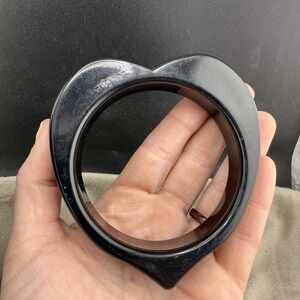 Vintage Bangle Bracelet Heart Shape Black Acrylic 8.5"